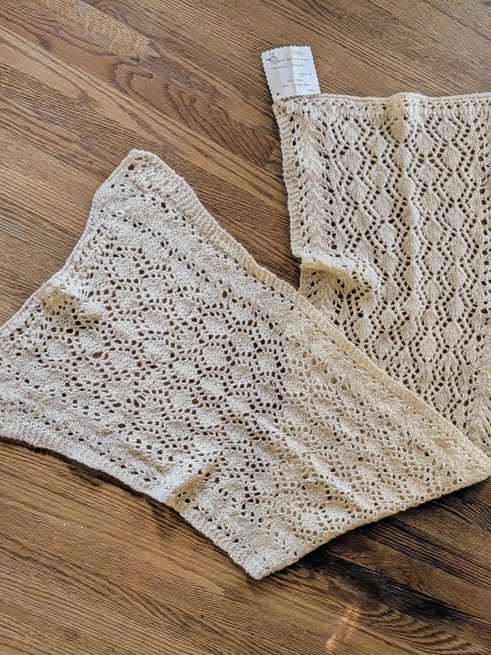 NWT Hand Spun & Knit Lace Shawl Scarf Cream White Pure Corriedale Wool By Hulda